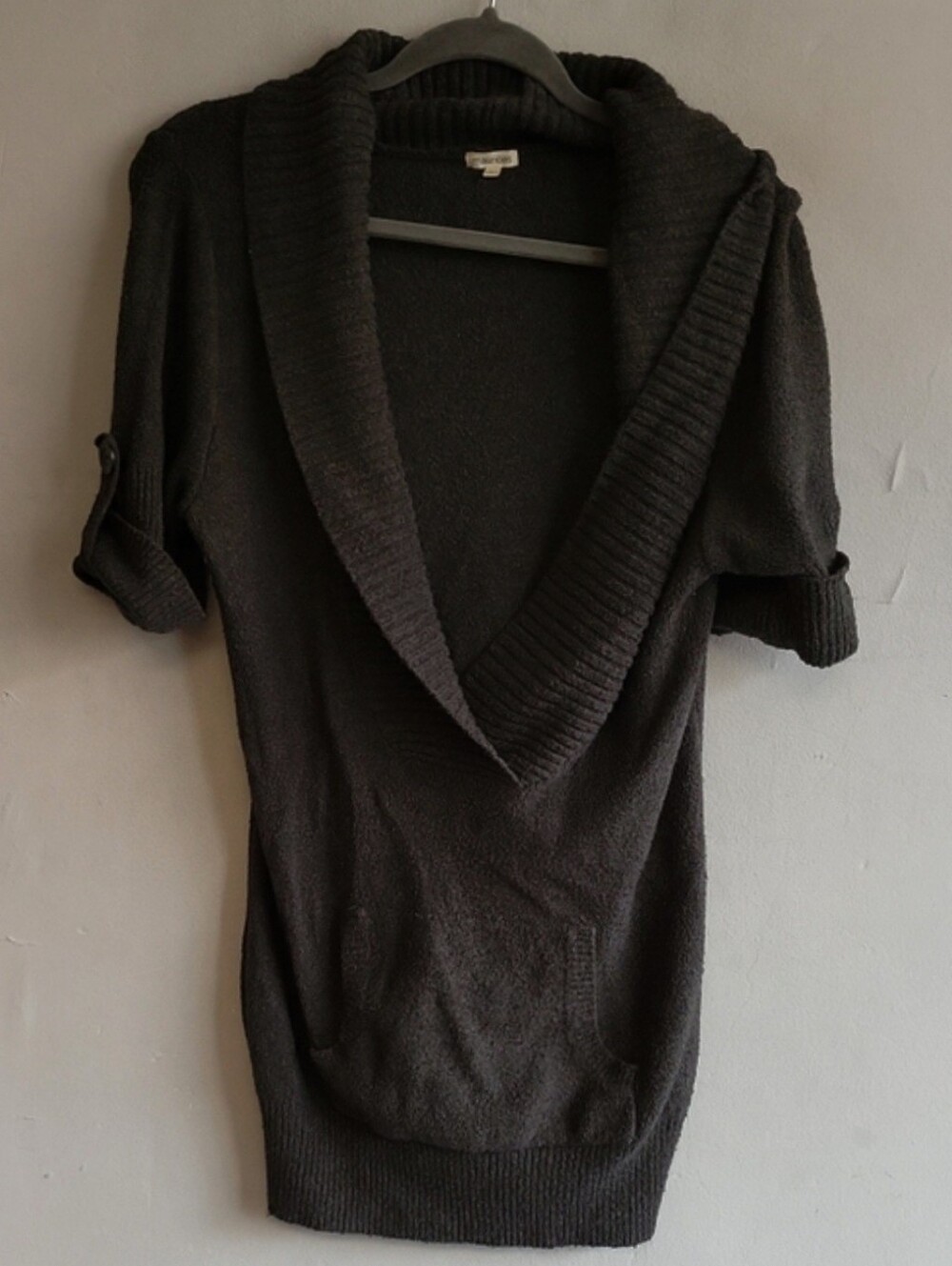 Y2K women’s large Maurices black short sleeve deep v-neck cowl tunic sweater